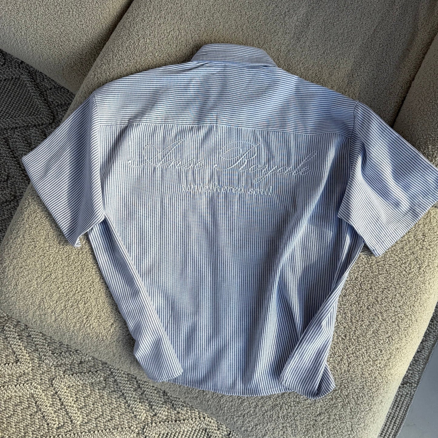 Duo Stripe Untethered Soul - Blue with White Embroidery - Premium Shirts & Tops from ANSE ROYALE - Shop now at ANSE ROYALE