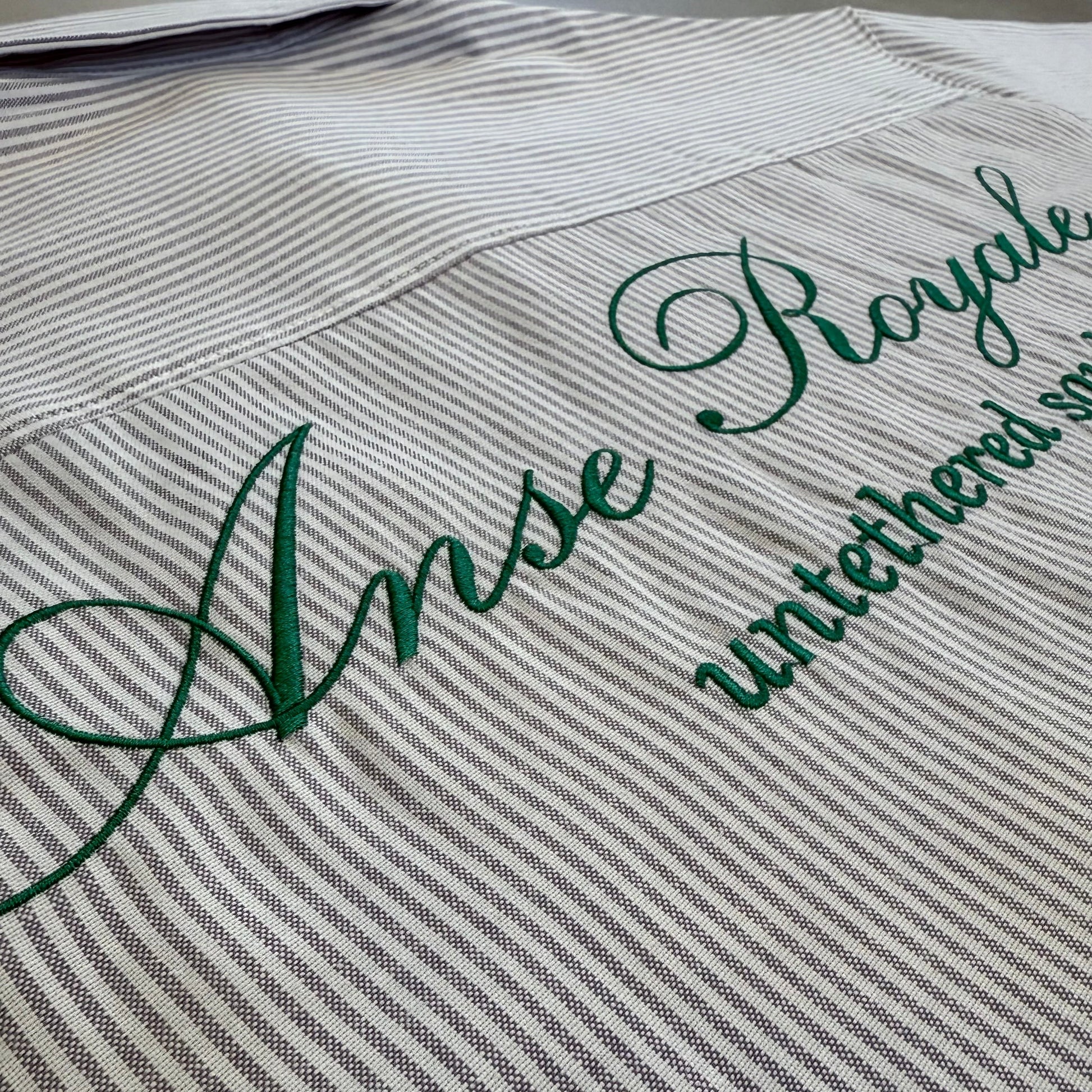 Duo Stripe Untethered Soul - White with Forrest Green Embroidery - Premium Shirts & Tops from ANSE ROYALE - Just $99! Shop now at ANSE ROYALE