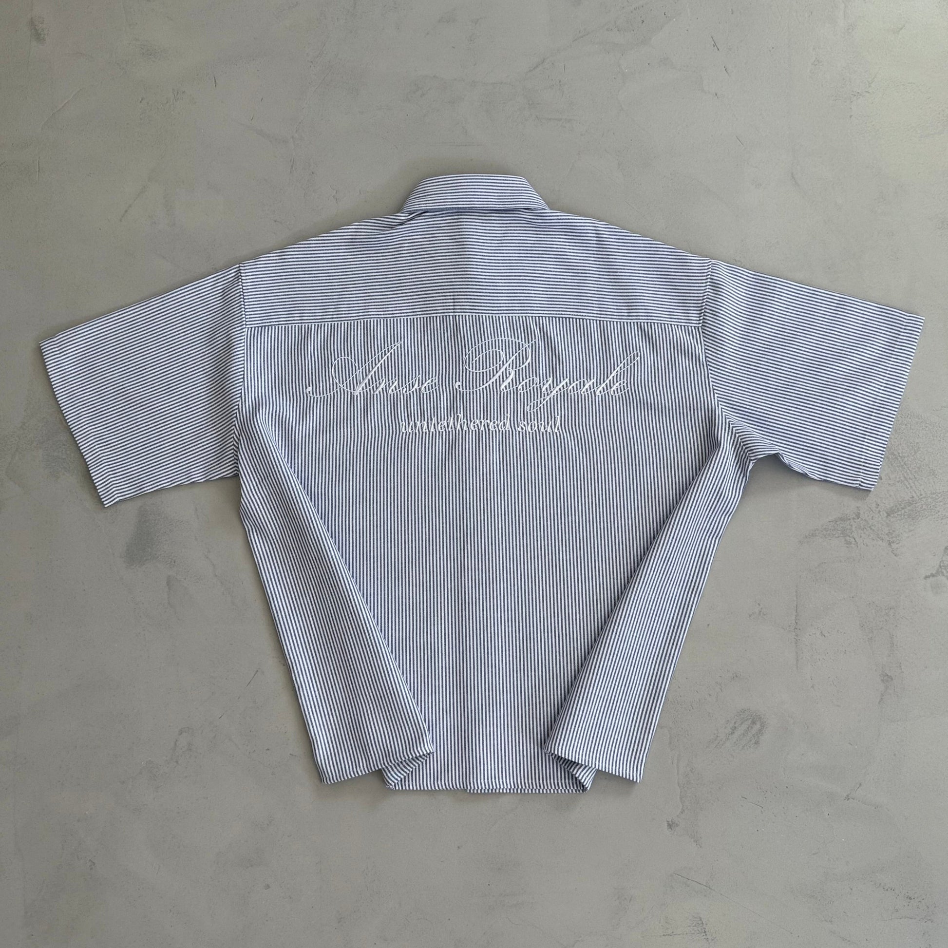 Duo Stripe Untethered Soul - Blue with White Embroidery - Premium Shirts & Tops from ANSE ROYALE - Shop now at ANSE ROYALE