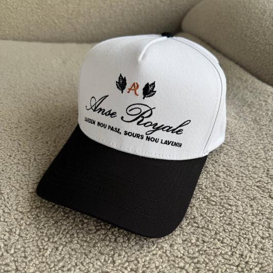 Zarden Double Leaf Snapback Hat White/Black - ANSE ROYALE