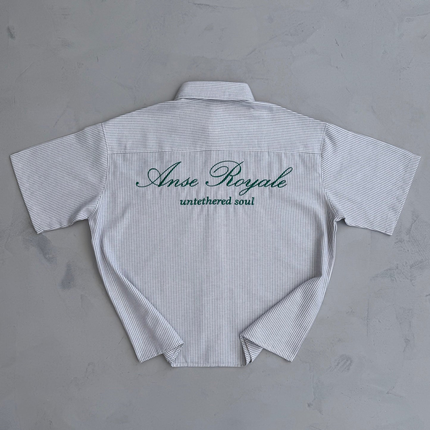 Duo Stripe Untethered Soul - White with Forrest Green Embroidery - Premium Shirts & Tops from ANSE ROYALE - Shop now at ANSE ROYALE