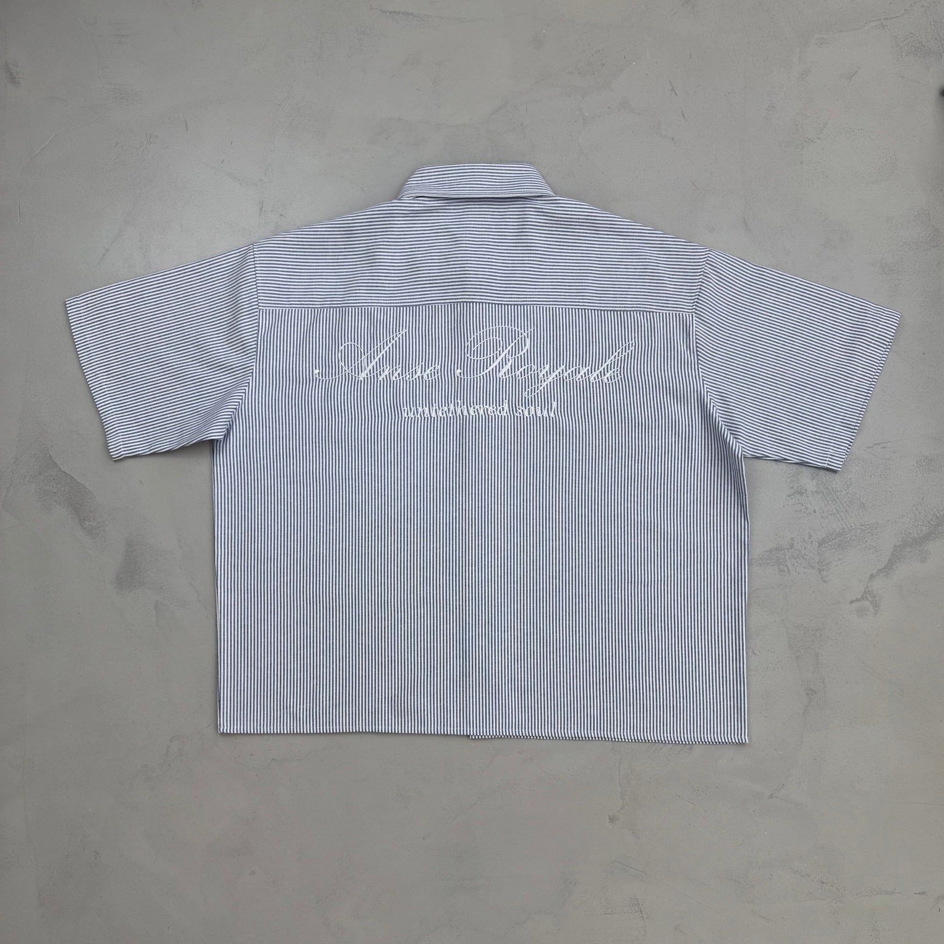 Duo Stripe Untethered Soul - Blue with White Embroidery - Premium Shirts & Tops from ANSE ROYALE - Shop now at ANSE ROYALE