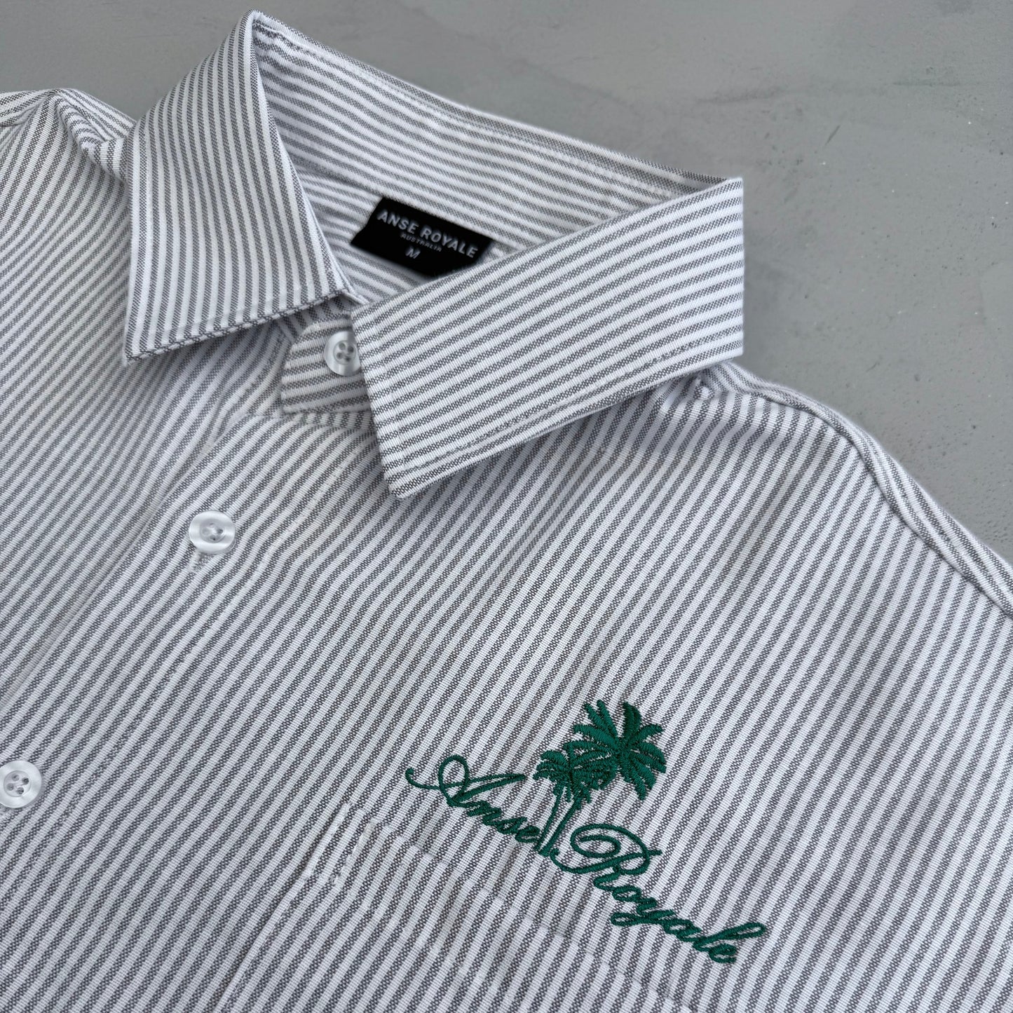 Duo Stripe Untethered Soul - White with Forrest Green Embroidery - Premium Shirts & Tops from ANSE ROYALE - Just $99! Shop now at ANSE ROYALE