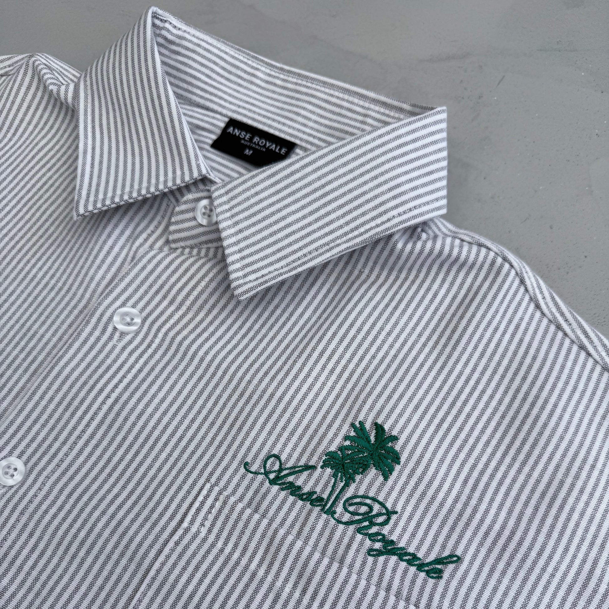 Duo Stripe Untethered Soul - White with Forrest Green Embroidery - Premium Shirts & Tops from ANSE ROYALE - Just $99! Shop now at ANSE ROYALE