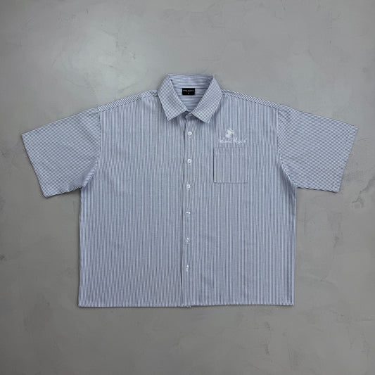 Duo Stripe Untethered Soul - Blue with White Embroidery - Premium Shirts & Tops from ANSE ROYALE - Shop now at ANSE ROYALE