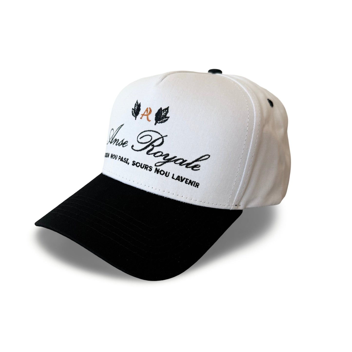 Zarden Double Leaf Snapback Hat White/Black - ANSE ROYALE