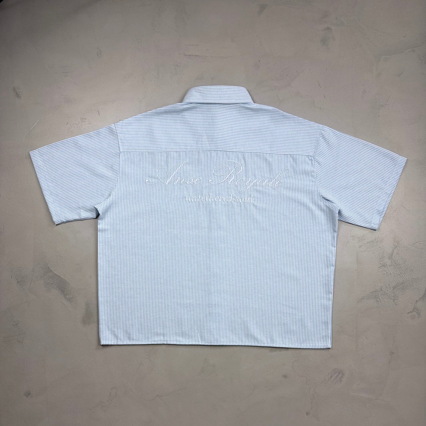 Duo Stripe Untethered Soul - Light Blue with White Embroidery - Premium Shirts & Tops from ANSE ROYALE - Shop now at ANSE ROYAL