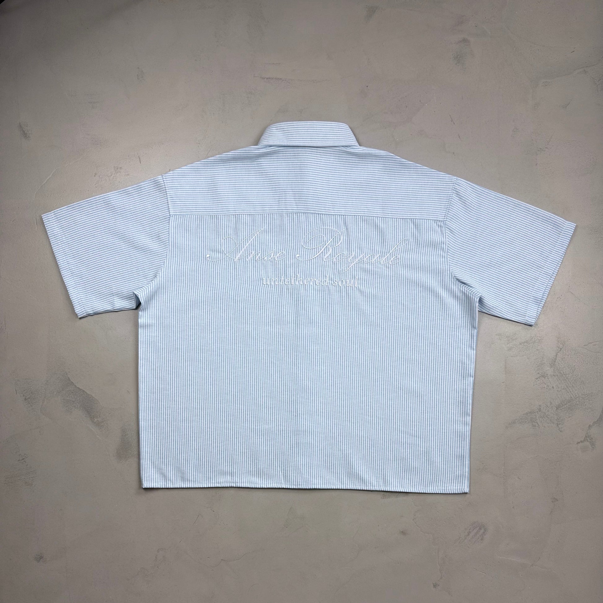 Duo Stripe Untethered Soul - Light Blue with White Embroidery - Premium Shirts & Tops from ANSE ROYALE - Shop now at ANSE ROYAL