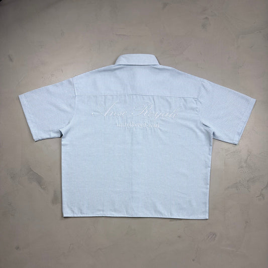 Duo Stripe Untethered Soul - Light Blue with White Embroidery - Premium Shirts & Tops from ANSE ROYALE - Shop now at ANSE ROYAL