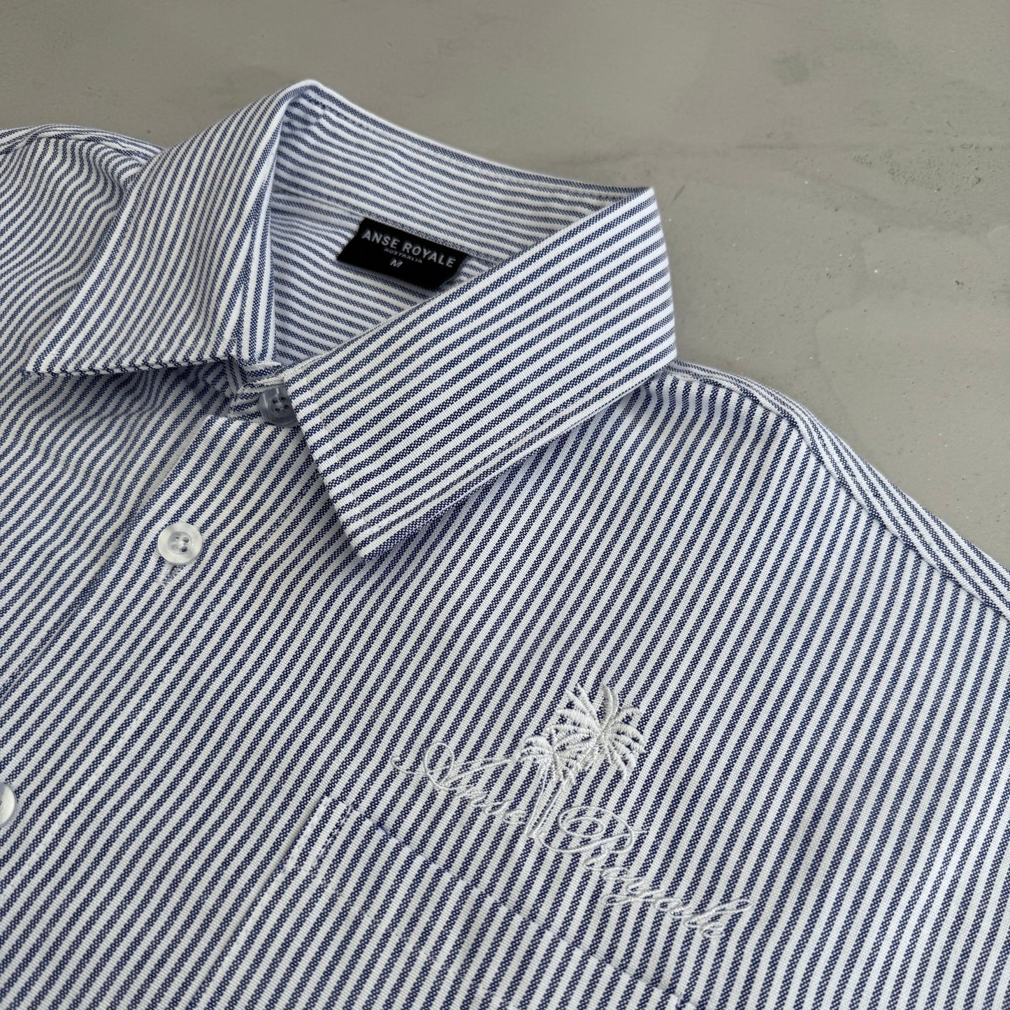 Duo Stripe Untethered Soul - Blue with White Embroidery - Premium Shirts & Tops from ANSE ROYALE - Shop now at ANSE ROYALE