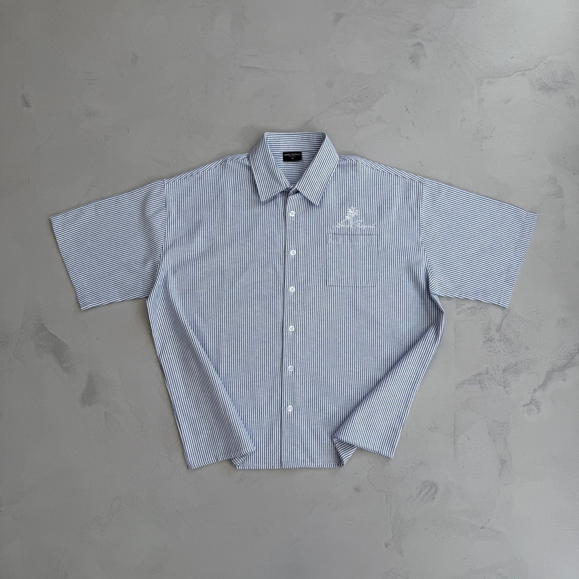 Duo Stripe Untethered Soul - Blue with White Embroidery - Premium Shirts & Tops from ANSE ROYALE - Shop now at ANSE ROYALE