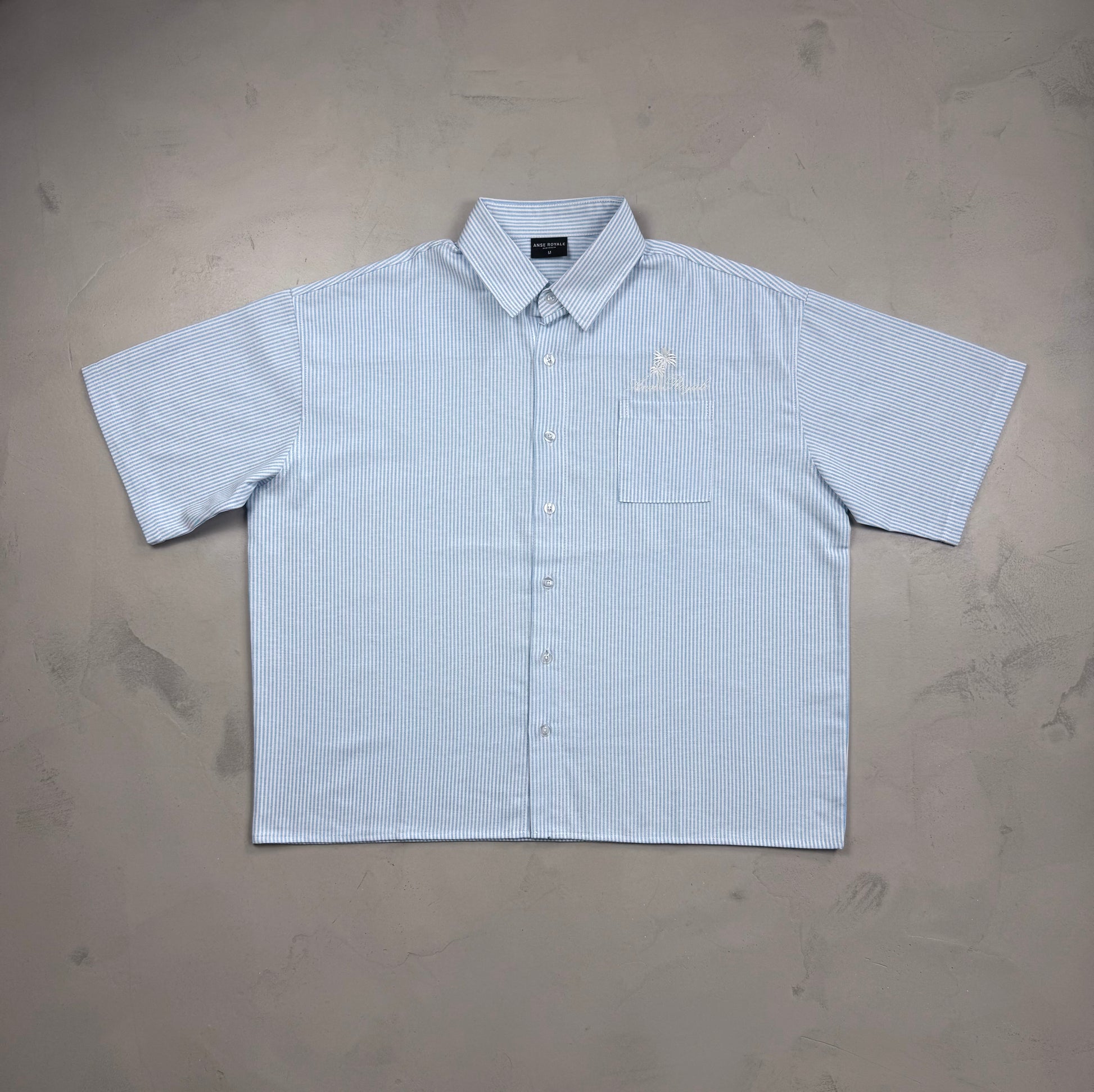 Duo Stripe Untethered Soul - Light Blue with White Embroidery - Premium Shirts & Tops from ANSE ROYALE - Shop now at ANSE ROYAL