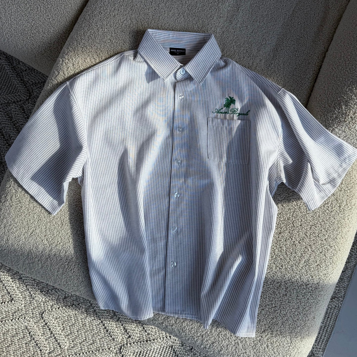 Duo Stripe Untethered Soul - White with Forrest Green Embroidery - Premium Shirts & Tops from ANSE ROYALE - Shop now at ANSE ROYALE