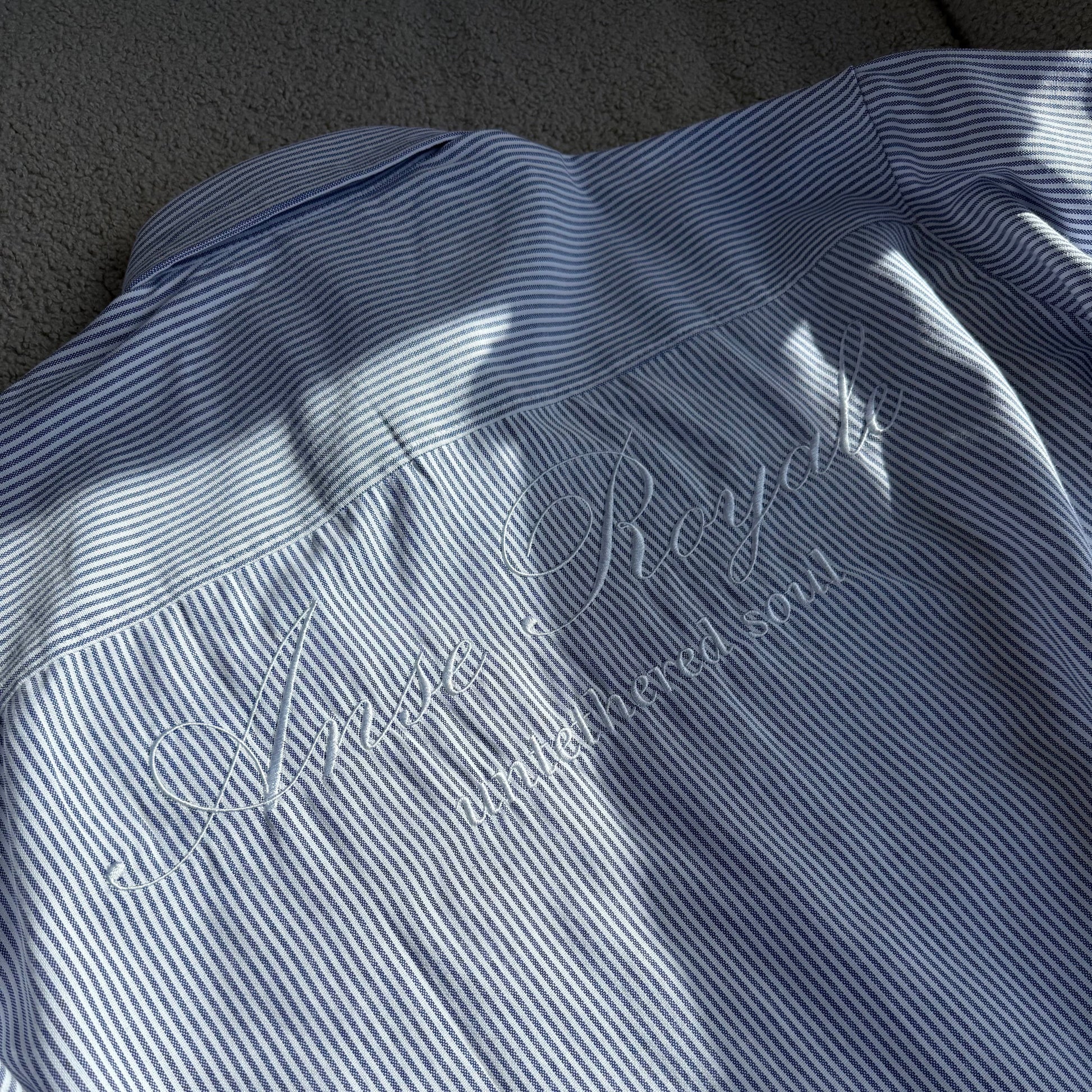 Duo Stripe Untethered Soul - Blue with White Embroidery - Premium Shirts & Tops from ANSE ROYALE - Shop now at ANSE ROYALE