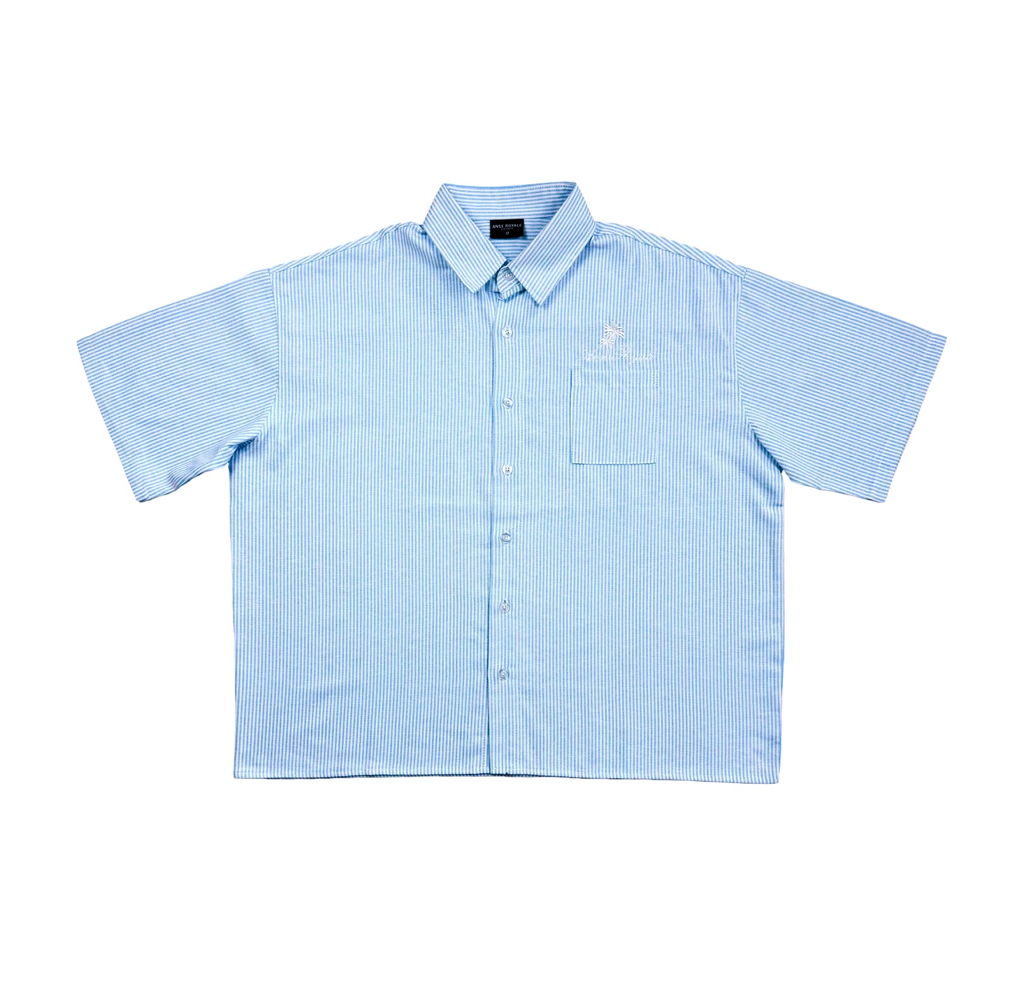Duo Stripe Untethered Soul - Light Blue with White Embroidery - Premium Shirts & Tops from ANSE ROYALE - Shop now at ANSE ROYAL