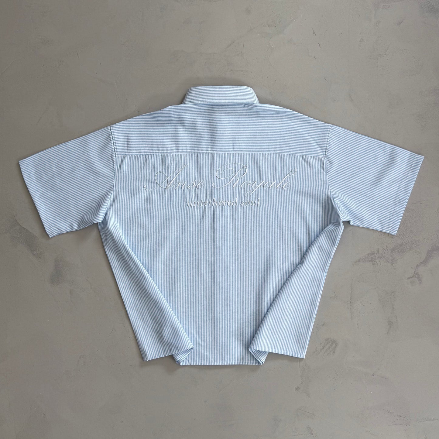 Duo Stripe Untethered Soul - Light Blue with White Embroidery - Premium Shirts & Tops from ANSE ROYALE - Shop now at ANSE ROYALE