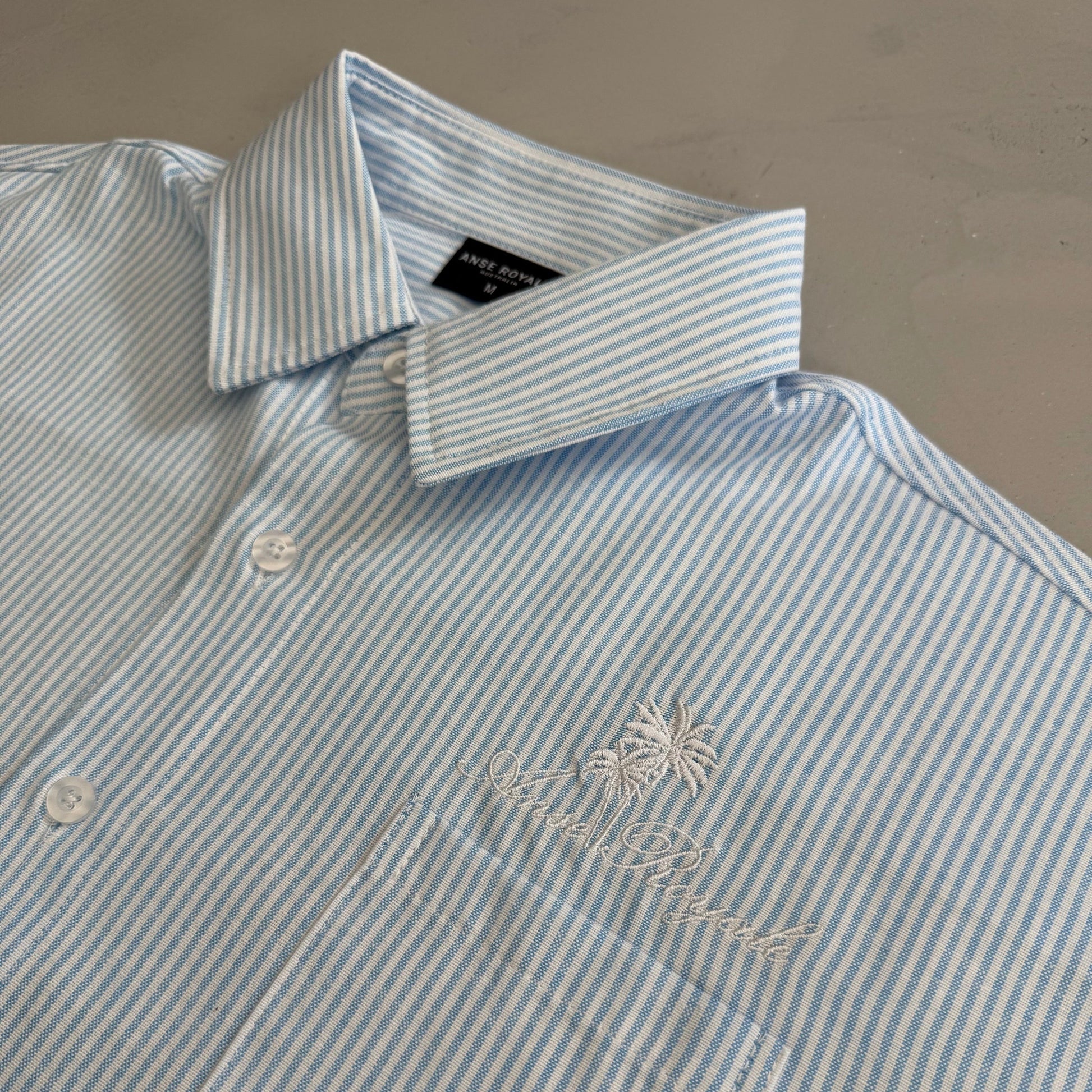 Duo Stripe Untethered Soul - Light Blue with White Embroidery - Premium Shirts & Tops from ANSE ROYALE - Shop now at ANSE ROYALE