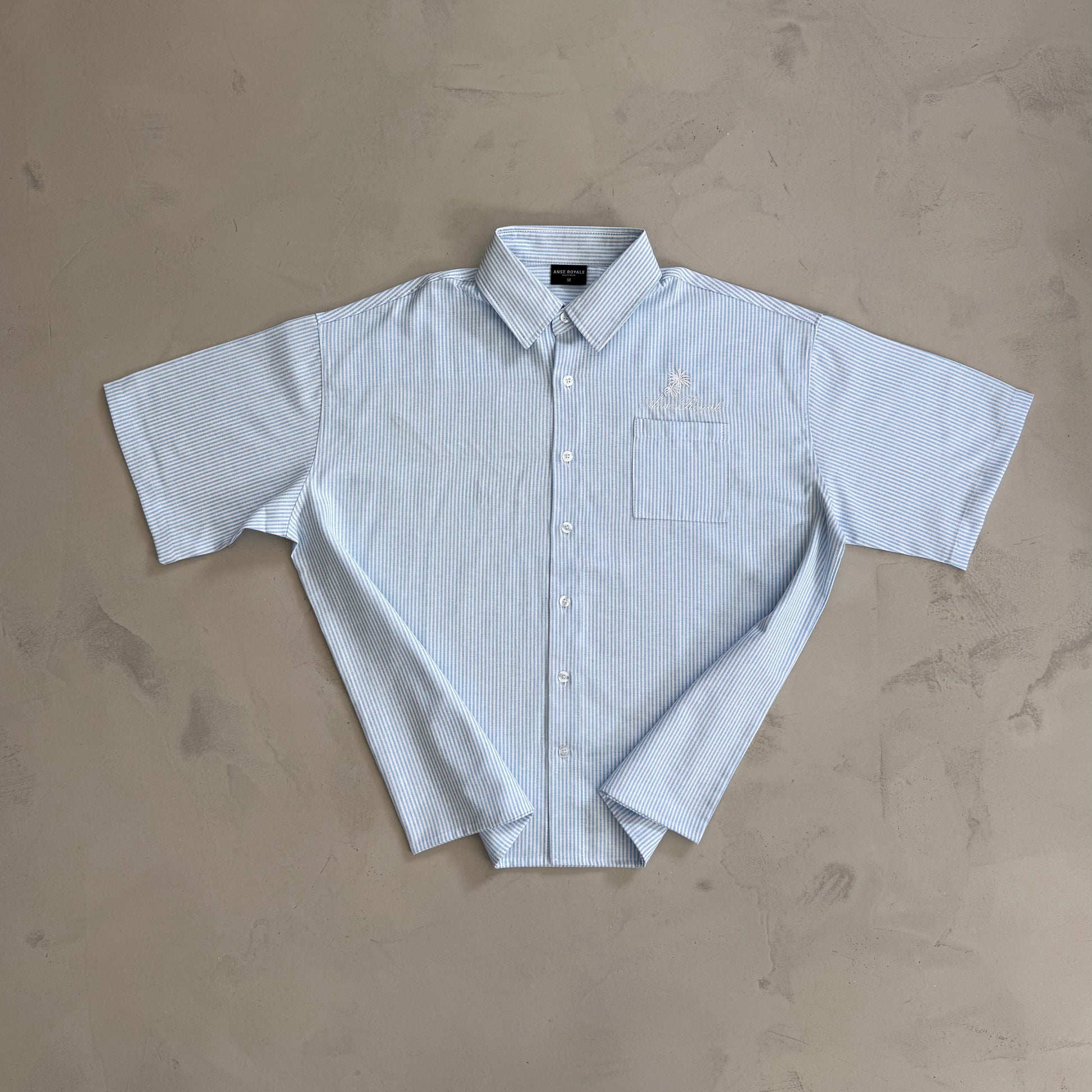 Duo Stripe Untethered Soul - Light Blue with White Embroidery - Premium Shirts & Tops from ANSE ROYALE - Shop now at ANSE ROYALE