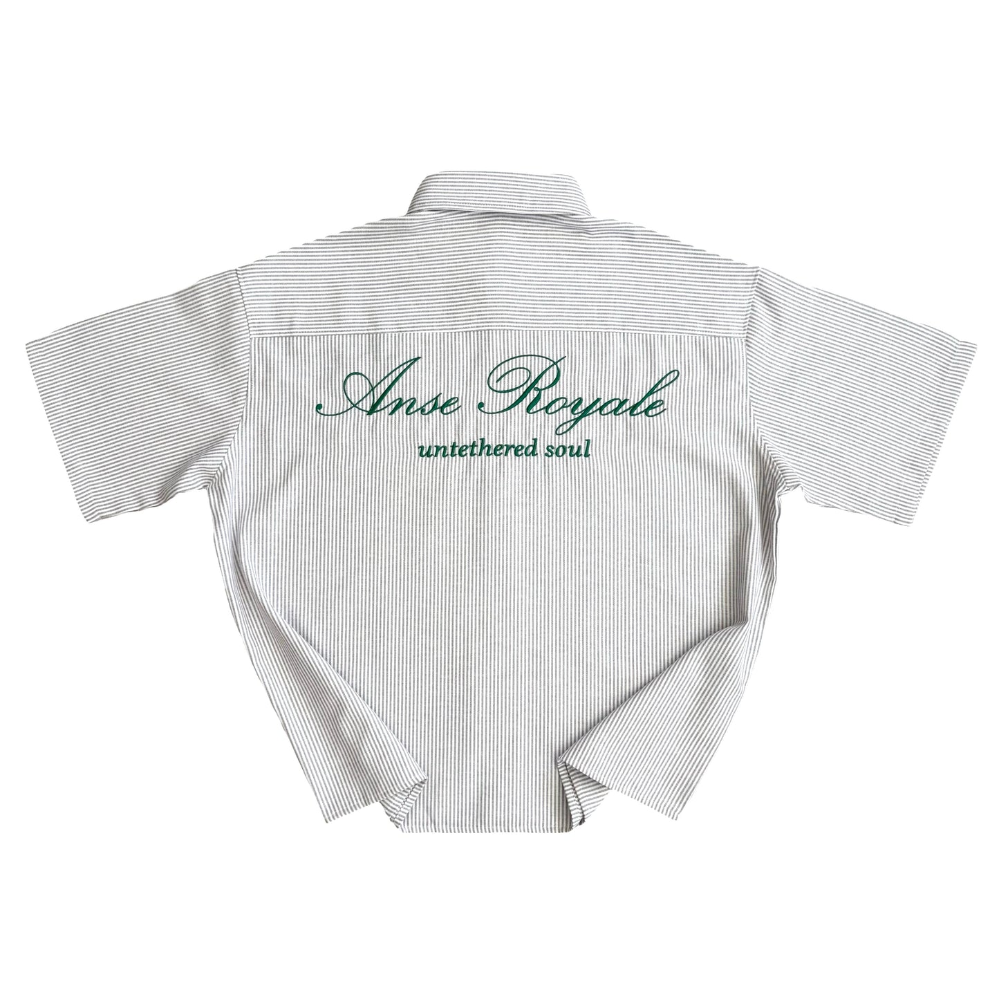 Duo Stripe Untethered Soul - White with Forrest Green Embroidery - Premium Shirts & Tops from ANSE ROYALE - Shop now at ANSE ROYALE