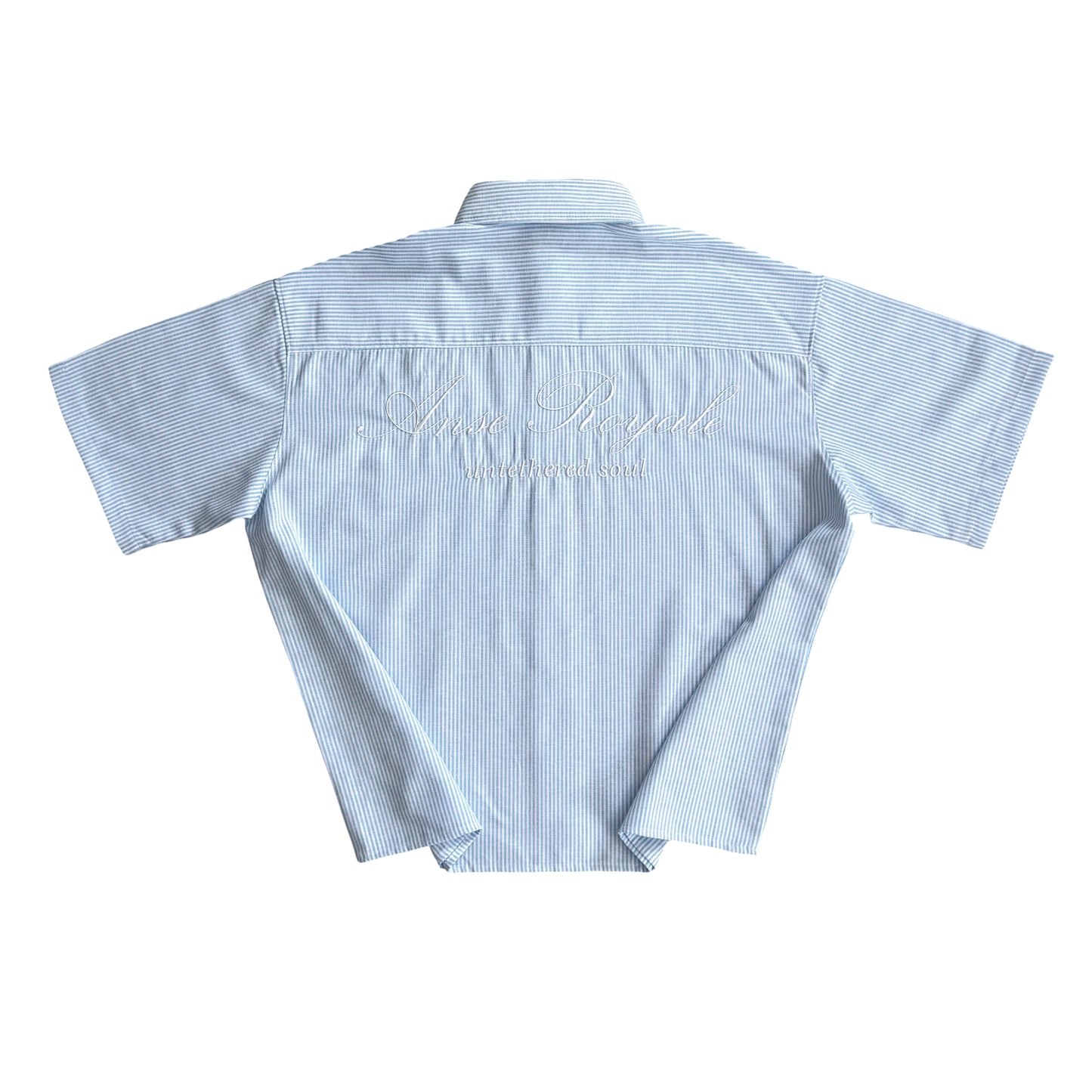Duo Stripe Untethered Soul - Light Blue with White Embroidery - Premium Shirts & Tops from ANSE ROYALE - Shop now at ANSE ROYALE