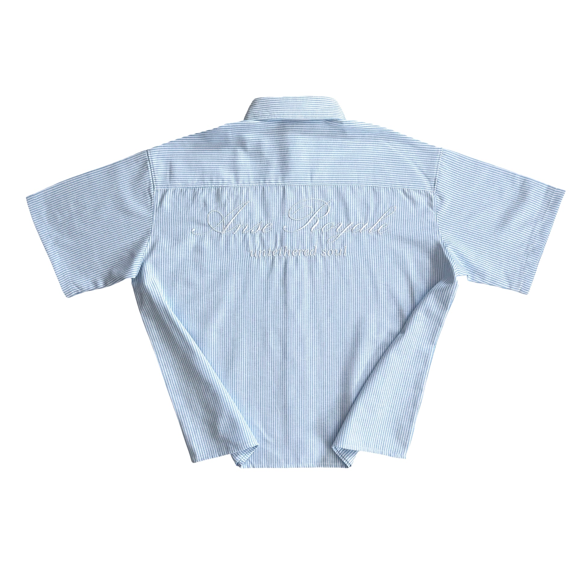 Duo Stripe Untethered Soul - Light Blue with White Embroidery - Premium Shirts & Tops from ANSE ROYALE - Shop now at ANSE ROYALE