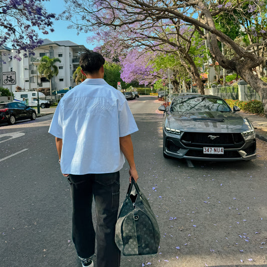 Duo Stripe Untethered Soul - Light Blue with White Embroidery - Premium Shirts & Tops from ANSE ROYALE - Shop now at ANSE ROYAL