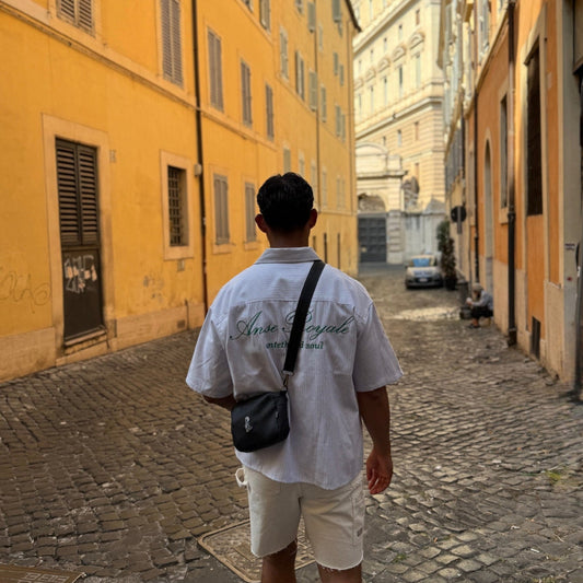 Duo Stripe Untethered Soul - White with Forrest Green Embroidery - Premium Shirts & Tops from ANSE ROYALE - Shop now at ANSE ROYALE