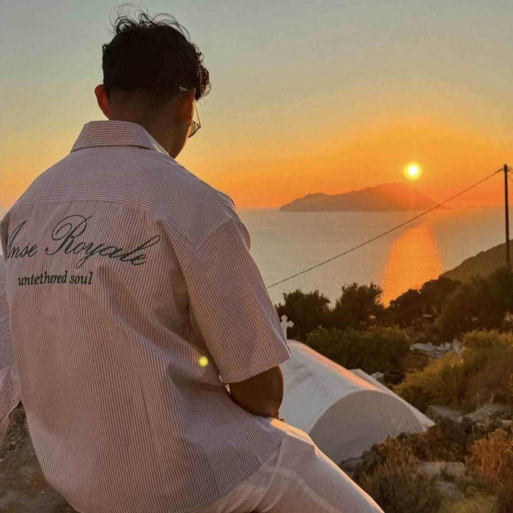 Duo Stripe Untethered Soul - White with Forrest Green Embroidery - Premium Shirts & Tops from ANSE ROYALE - Shop now at ANSE ROYALE