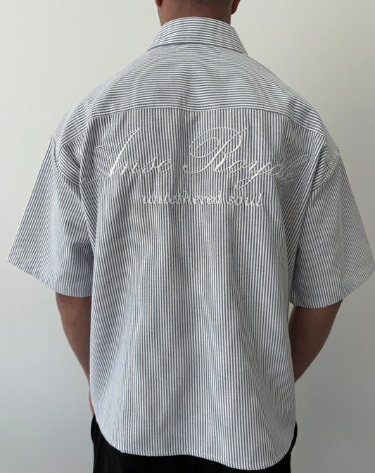 Duo Stripe Untethered Soul - Blue with White Embroidery - Premium Shirts & Tops from ANSE ROYALE - Just $124! Shop now at ANSE ROYALE