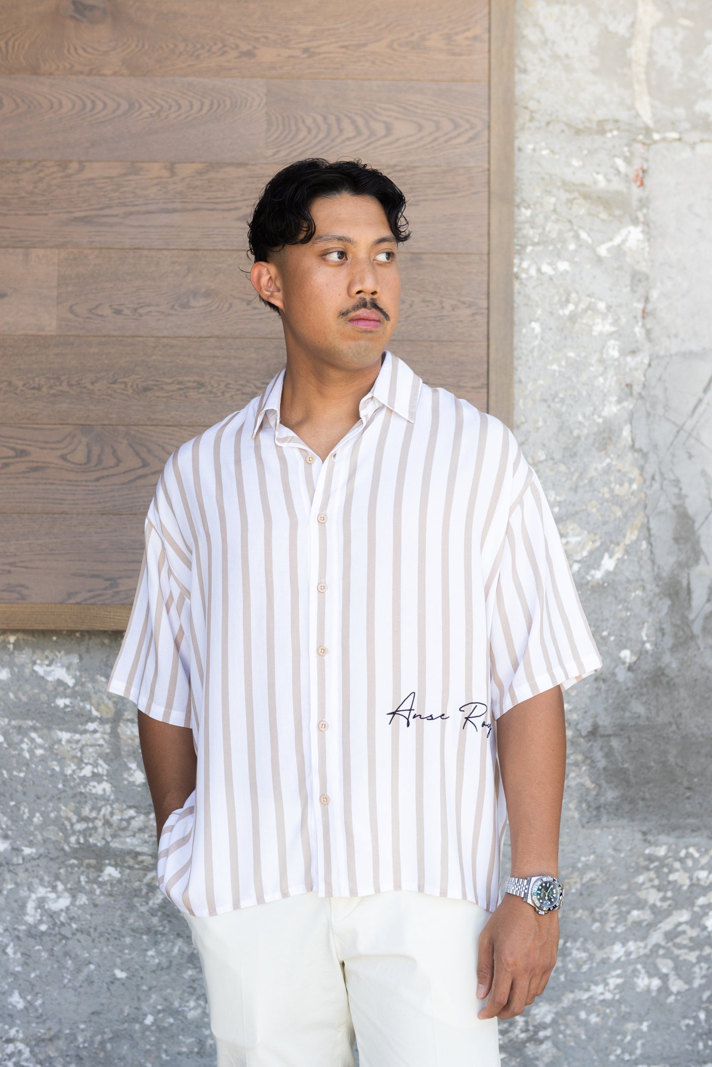 Royale Bay - Pinstripe Lightweight White/Brown