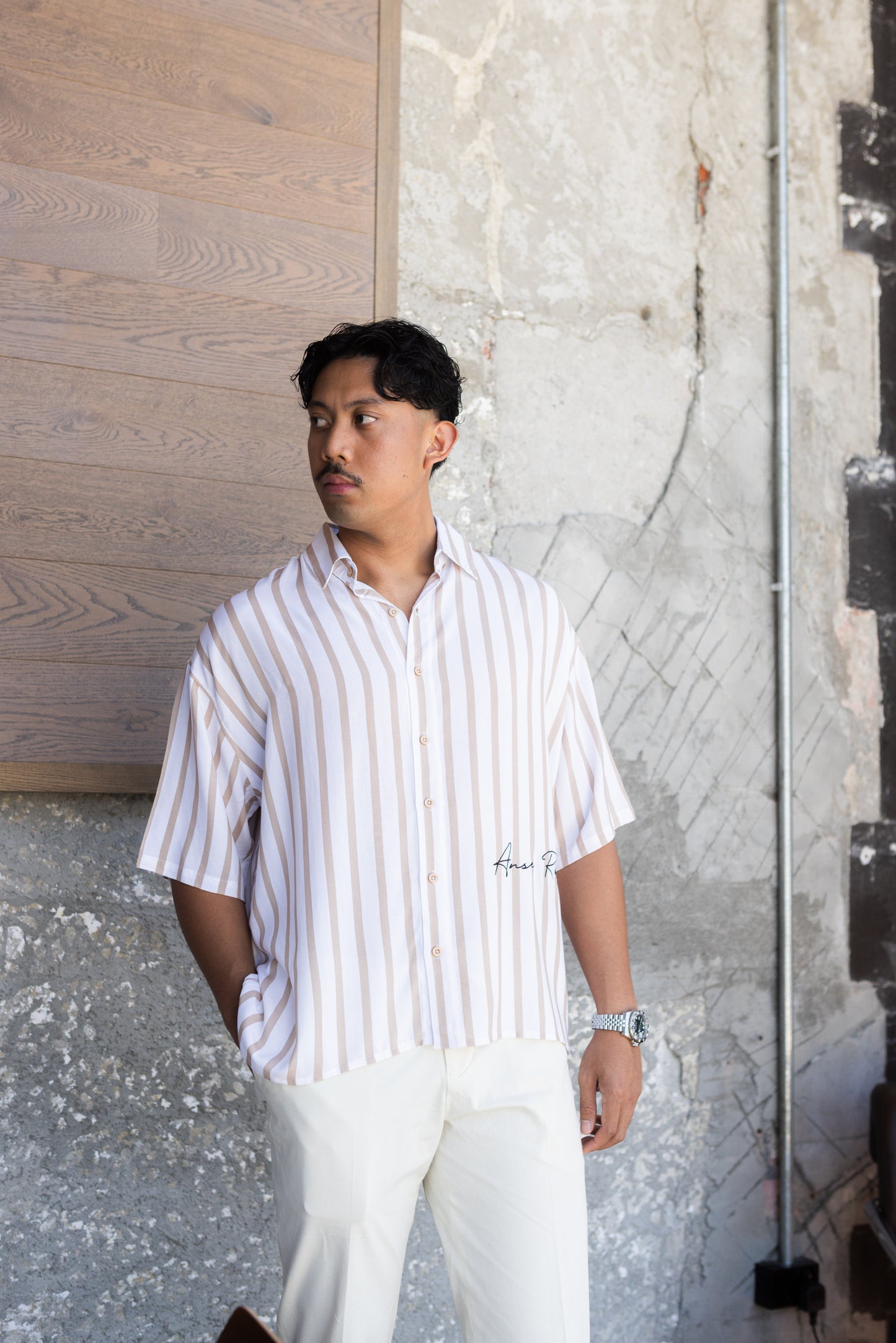 Royale Bay - Pinstripe Lightweight White/Brown