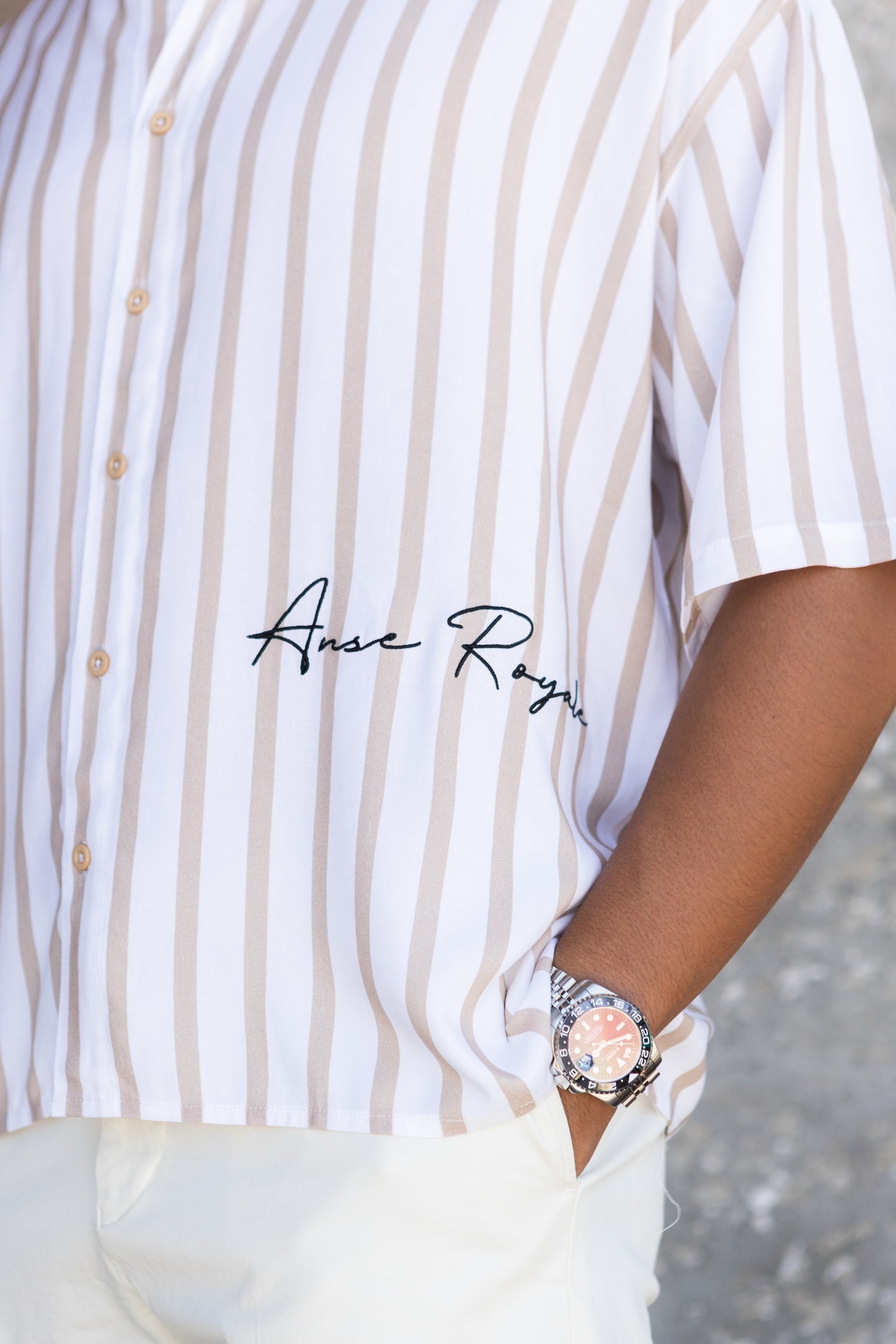 Royale Bay - Pinstripe Lightweight White/Brown