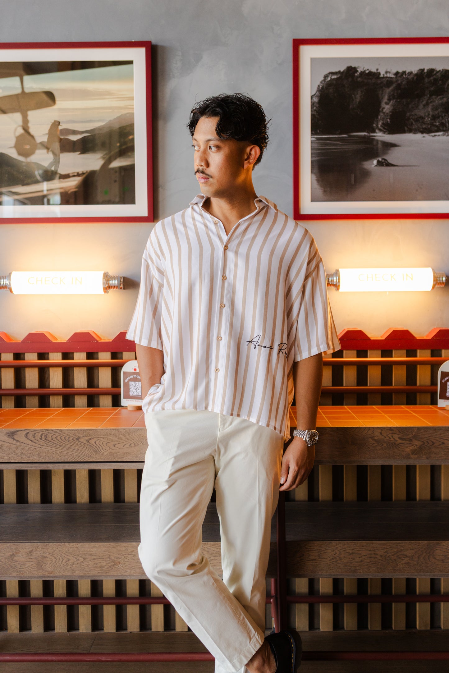 Royale Bay - Pinstripe Lightweight White/Brown