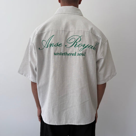 Duo Stripe Untethered Soul - White with Forrest Green Embroidery - Premium Shirts & Tops from ANSE ROYALE - Just $124! Shop now at ANSE ROYALE