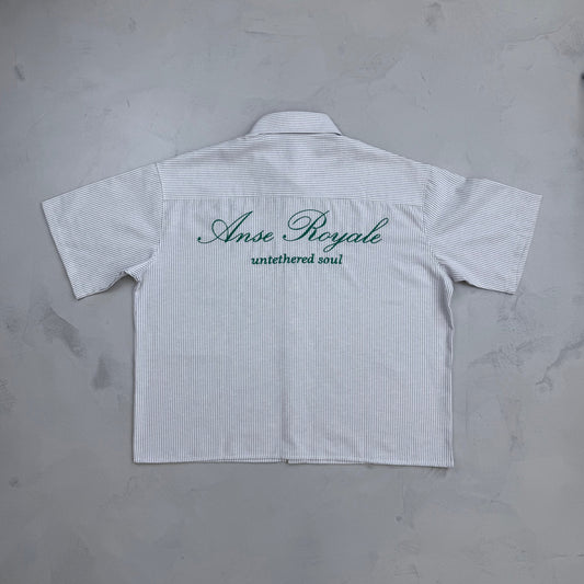 Duo Stripe Untethered Soul - White with Forrest Green Embroidery - Premium Shirts & Tops from ANSE ROYALE - Shop now at ANSE ROYALE