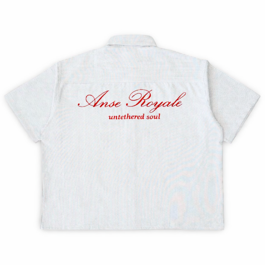 Duo Stripe Untethered Soul - White with Red Embroidery