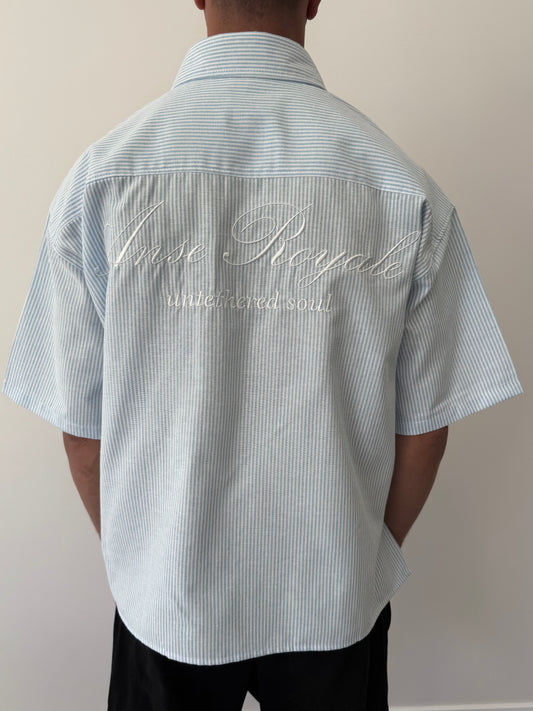 Duo Stripe Untethered Soul - Light Blue with White Embroidery - Premium Shirts & Tops from ANSE ROYALE - Just $124! Shop now at ANSE ROYALE