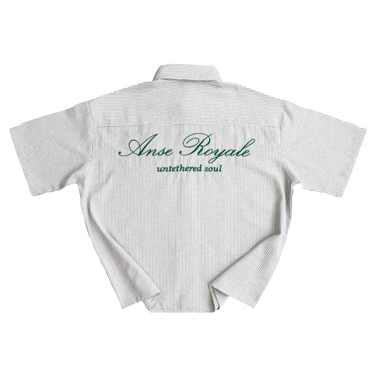 Duo Stripe Untethered Soul - White with Forrest Green Embroidery - Premium Shirts & Tops from ANSE ROYALE - Just $124! Shop now at ANSE ROYALE