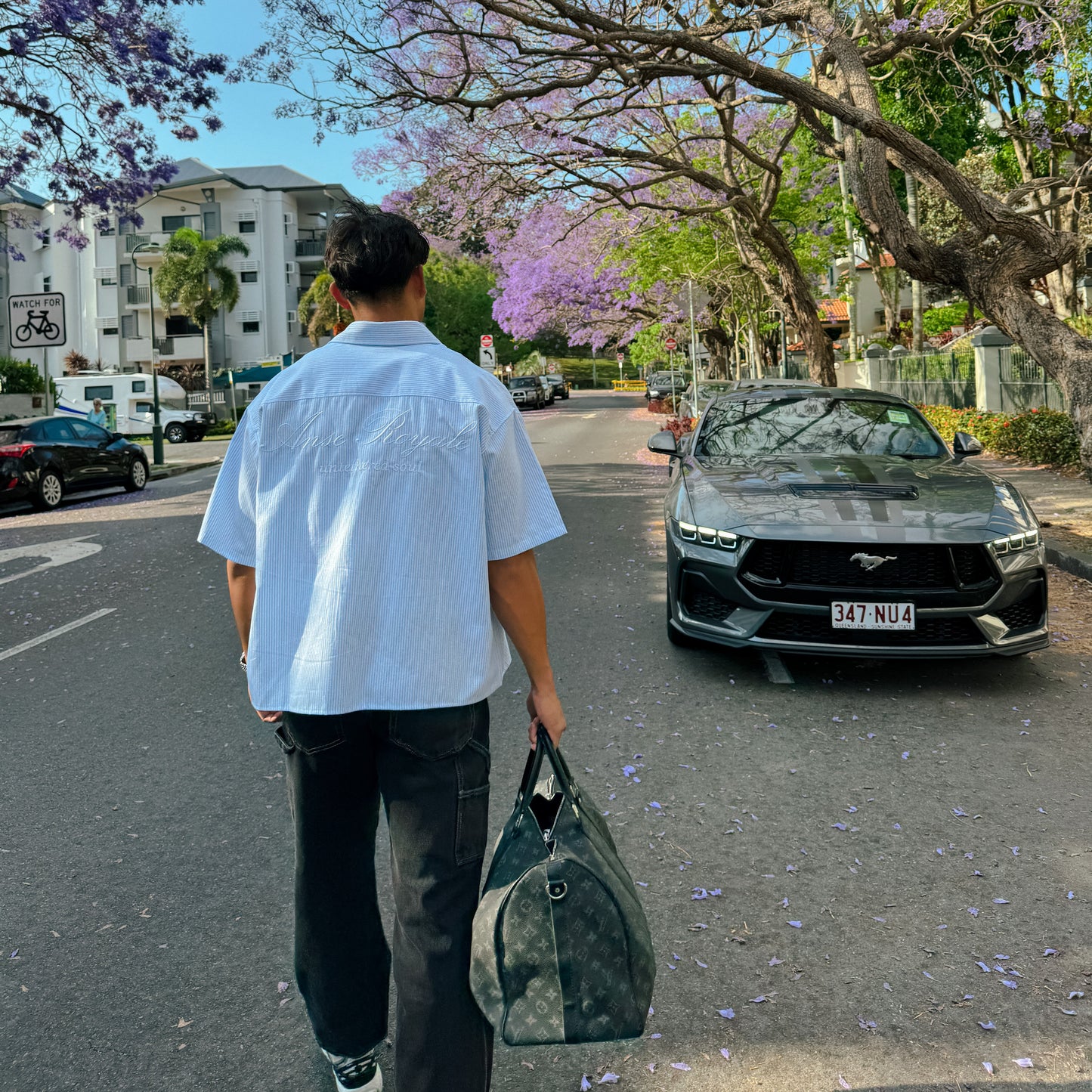 Duo Stripe Untethered Soul - Light Blue with White Embroidery - Premium Shirts & Tops from ANSE ROYALE - Shop now at ANSE ROYAL