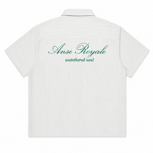 Duo Stripe Untethered Soul - White with Forrest Green Embroidery