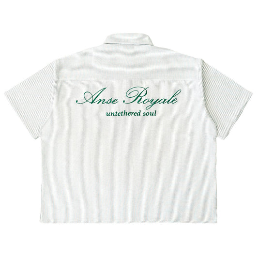 Duo Stripe Untethered Soul - White with Forrest Green Embroidery